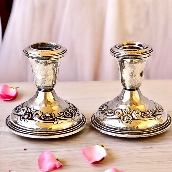 Reed & Barton Sterling Silver Candlestick Candle Holders Pair Weighted SAVANNAH - Picture 3 of 13